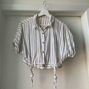 Cream pinstripe linen blouse